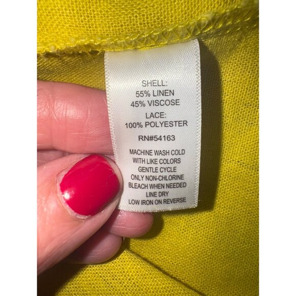 Marc New York Linen Oversized Mustard Yellow Blouse Lace Trim Blouse Artsy Money - Picture 6 of 10